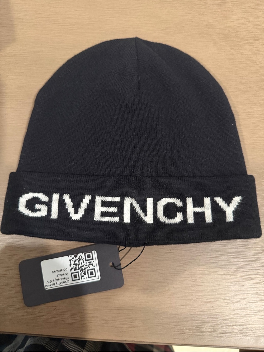 Givenchy Black Beanie with White Logo Knit
